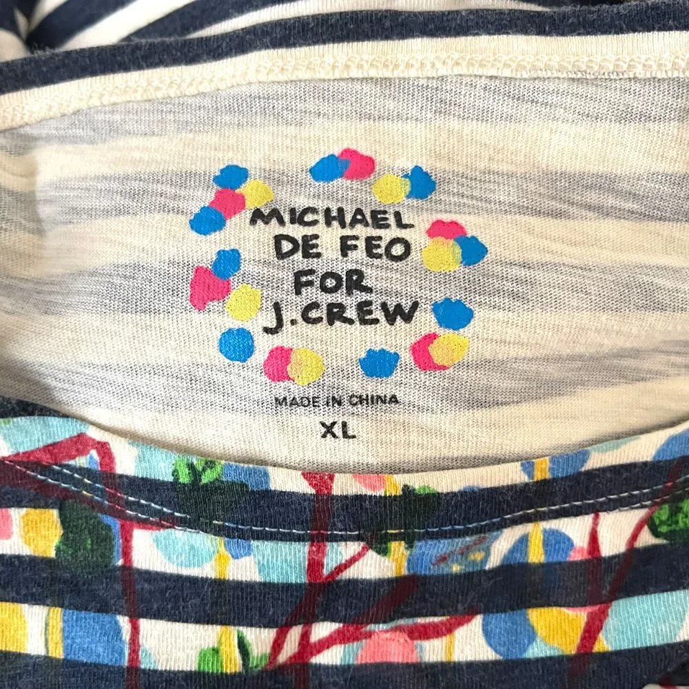 Michael Defeo for J. Crew black White Multicolor Stripe Long‎ Sleeve Tee XL